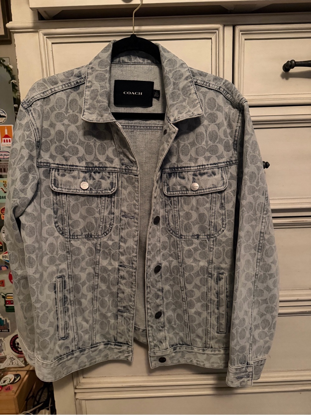 Coach Light Blue Signature Print Denim Trucker Jacket